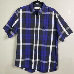 Pringle of Scotland shirt men's medium button down tartan plaid short‎ sleeve